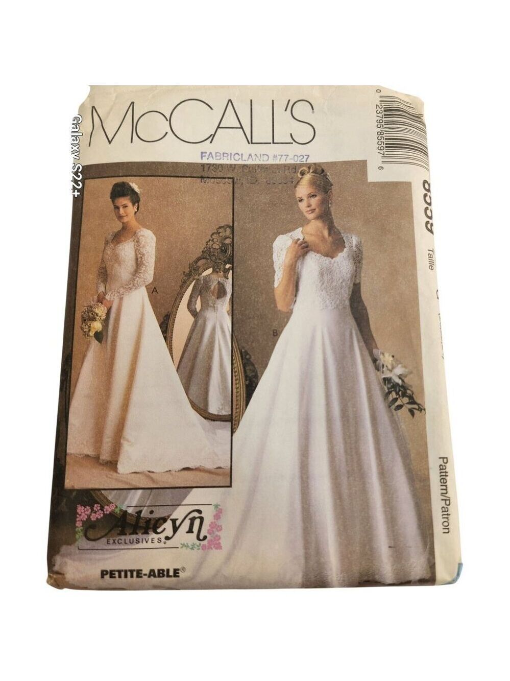 McCalls 8559 Wedding Dress Sewing Pattern Size G Elegant Gown Lace Overlay & Sle